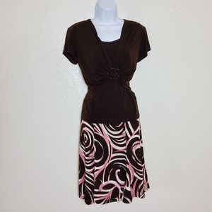 Connected Brown Two-Piece Skirt Set